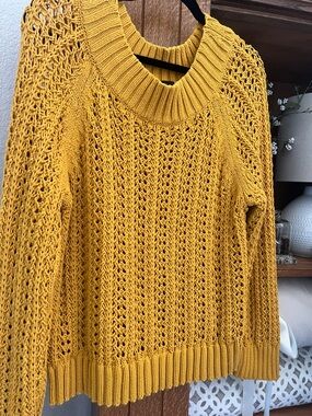 J. Crew Open-Knit Crewneck Sweater in Mustard
